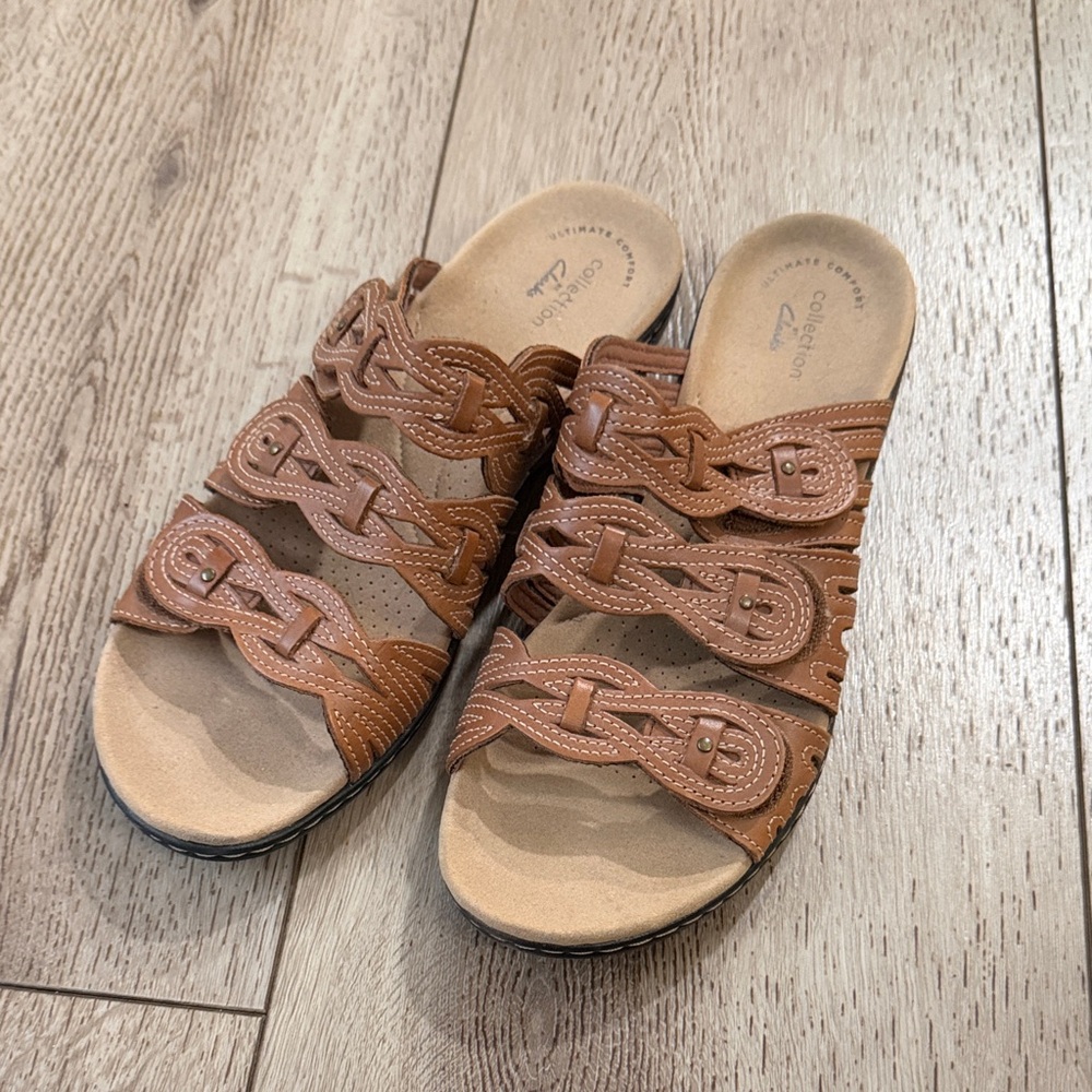 Clarks Collection Braided Slide Sandals - Chestnut Brown